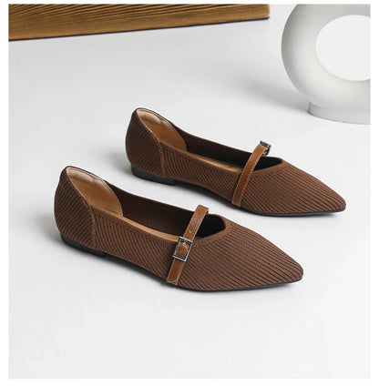2024 Women's Flat Shoes – Pointed Toe Soft Knitted Sole, Breathable & Comfortable Spring and Autumn New Model