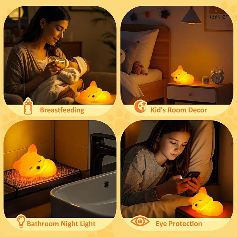 Fox Silicone Night Light – Squishy Touch Lamp, Rechargeable, Dimmable Timer Bedside Lamp, Novelty Gift for Breastfeeding