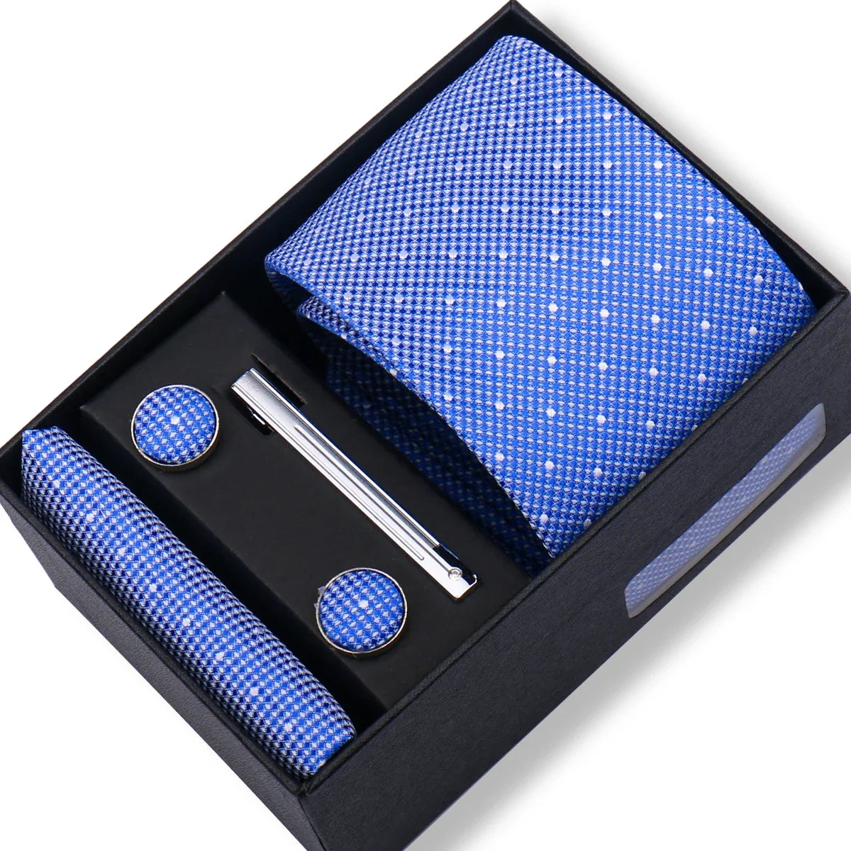 Men’s Green Business Tie Set - Premium Necktie with Hanky, Cufflinks & Tie Clip Gift Box for Wedding Formal Wear