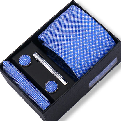 Men’s Green Business Tie Set - Premium Necktie with Hanky, Cufflinks & Tie Clip Gift Box for Wedding Formal Wear