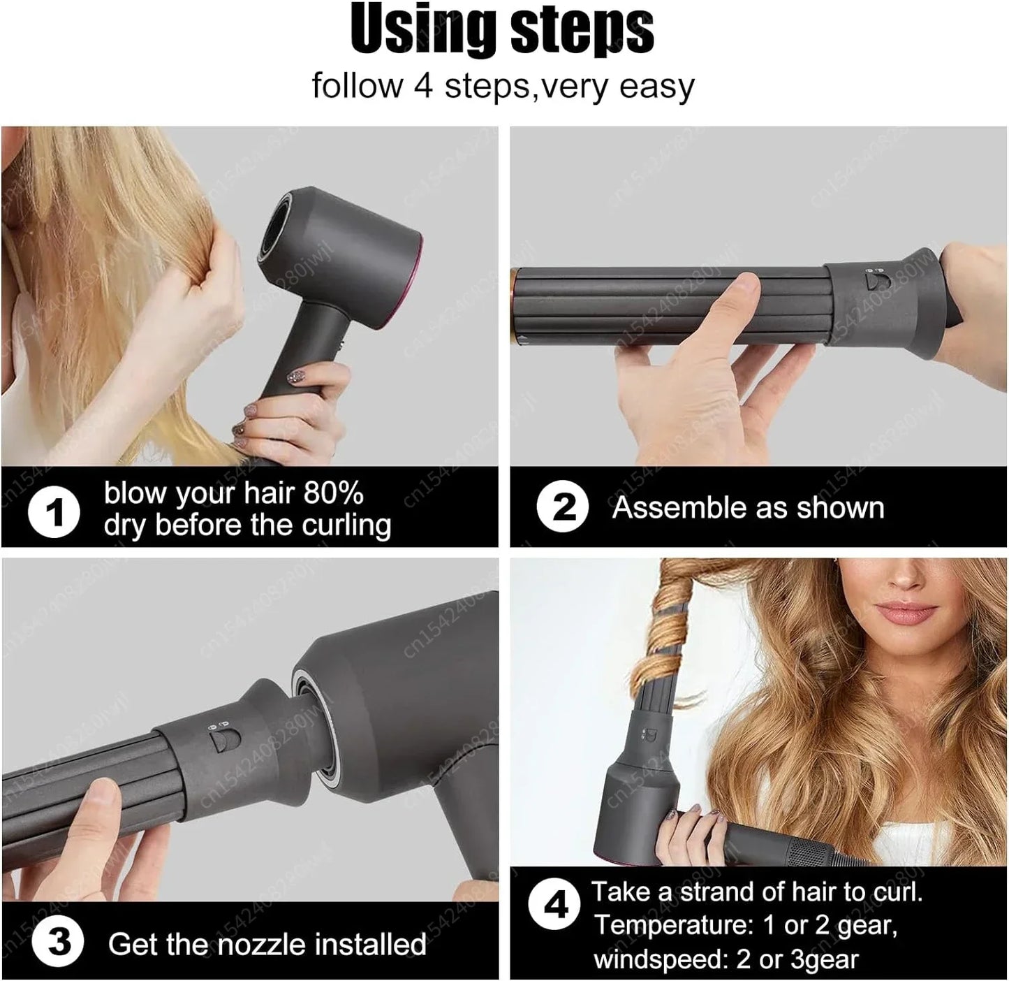 Dyson Airwrap HS01/HS05 Hair Styling Nozzle Brush – 30/40mm Anti-Hair Auto-Curling 360° Rotating Attachment for Dyson Hair Dryer