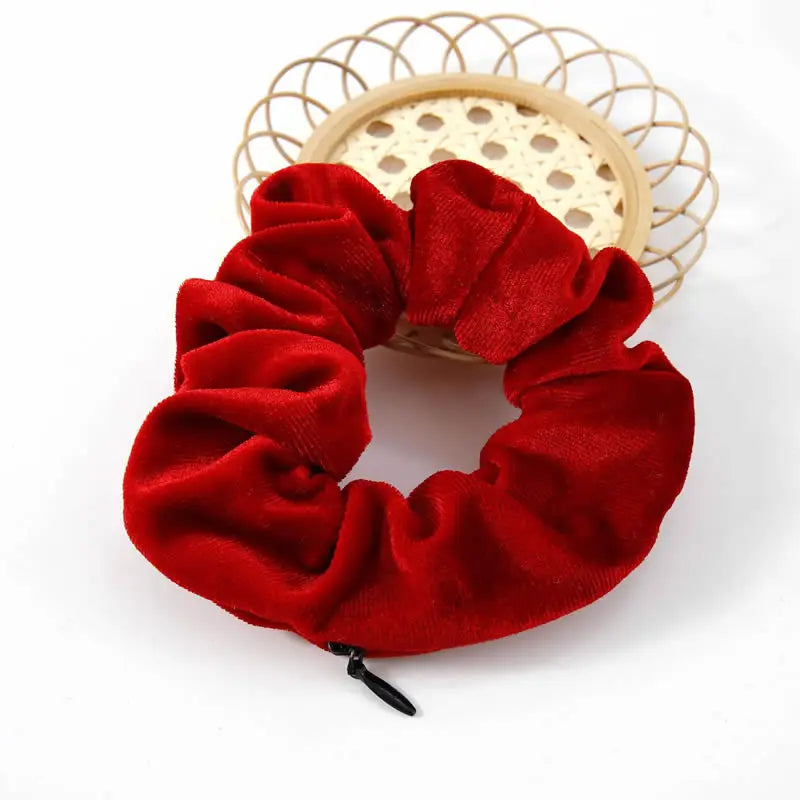 Portable Hidden Safe Hair Tie Storage Case – Secret Scrunchie with Zipper for Cash, Key & Jewelry (Travel/Outdoor)