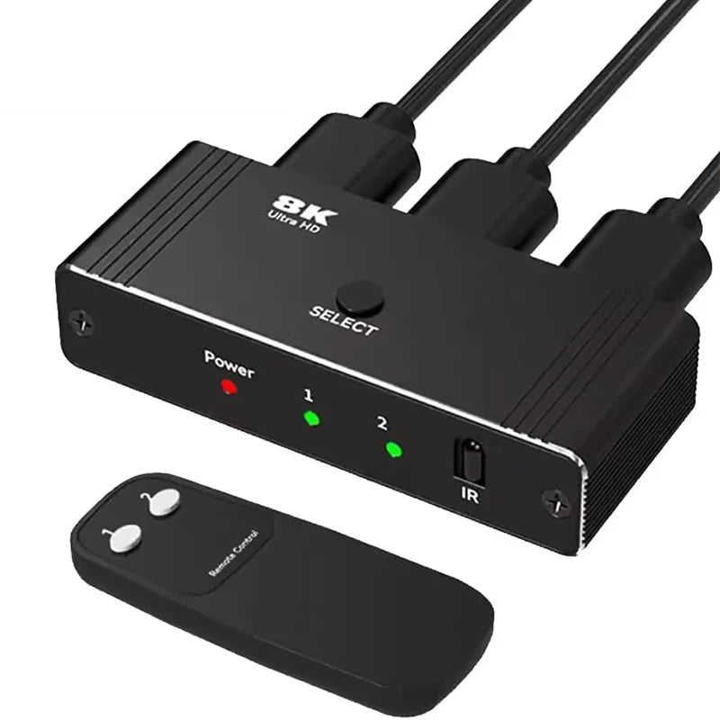 8K 60Hz HDMI Bi-Directional Switcher – 2 in 1 Out, 4K 120Hz HDMI Splitter with IR Remote for PC, TV, PS4, Xbox, PS5