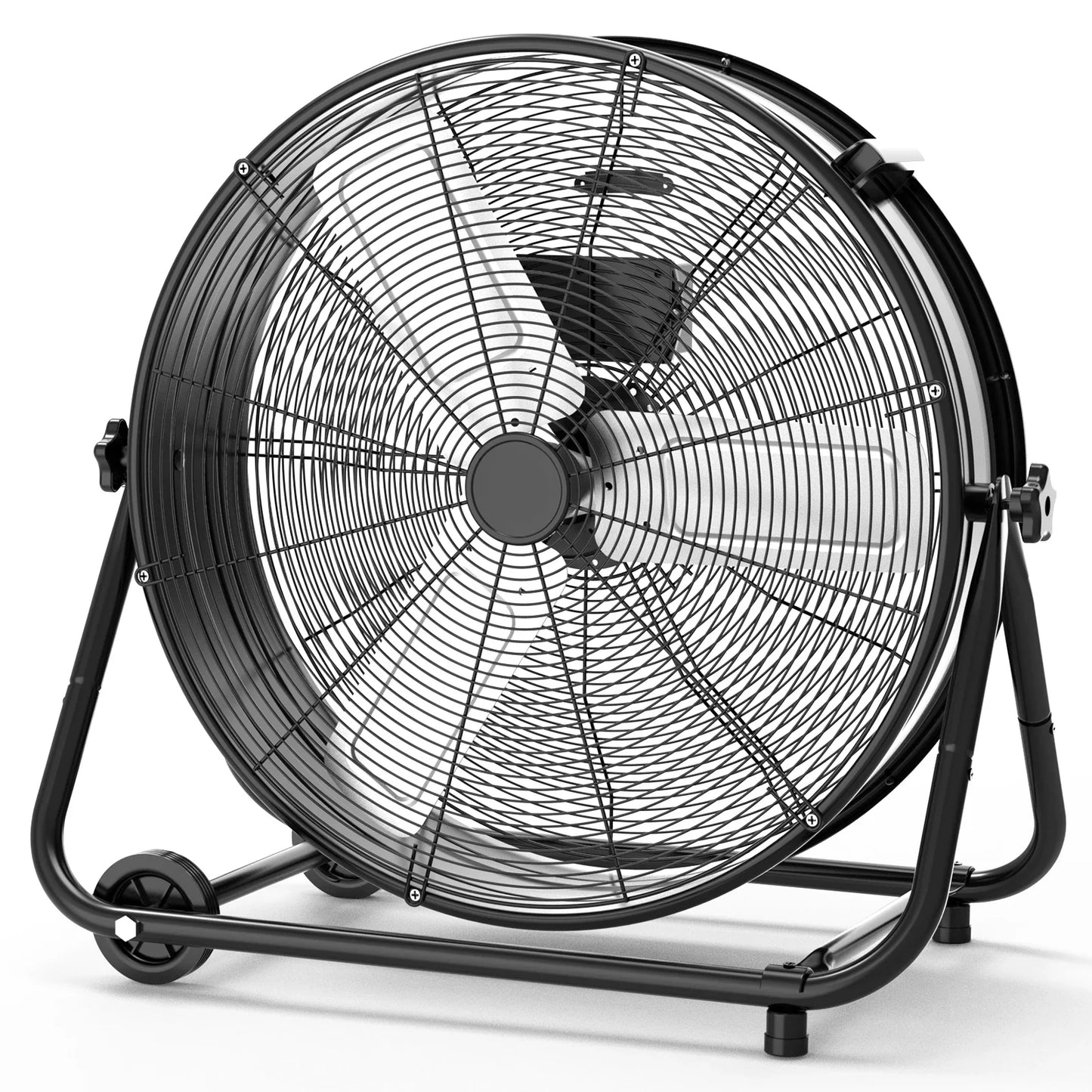 24-Inch Industrial Drum Fan High Velocity Floor Fan – 3 Speed Heavy Duty Metal Air Circulator with 360° Adjustable Tilt for Warehouse & Commercial Use