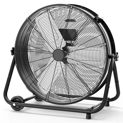 24-Inch Industrial Drum Fan High Velocity Floor Fan – 3 Speed Heavy Duty Metal Air Circulator with 360° Adjustable Tilt for Warehouse & Commercial Use