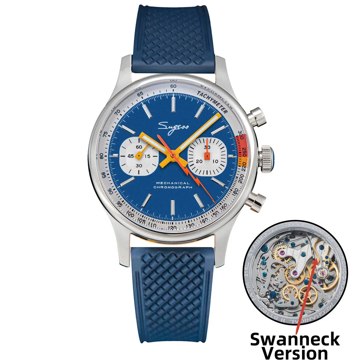 Sugess Pilot Men’s Chronograph Watch — Original ST1901 Mechanical Movement, Sapphire Crystal, Waterproof Racing Strap