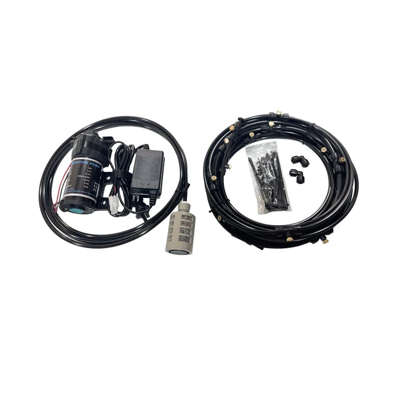 24V Quiet Misting Kit – Low Pressure Pump Spray System with Fog Nozzles for Dust Removal, Cooling & Humidification Watering System