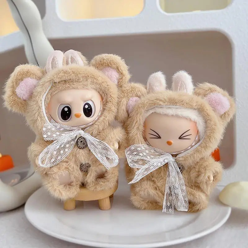 17cm Mini Plush Doll Clothes – Outfit Accessories for Kpop EXO Labubu Idol V1/V2, Cartoon Bear Hat & Bow Clothing Gift
