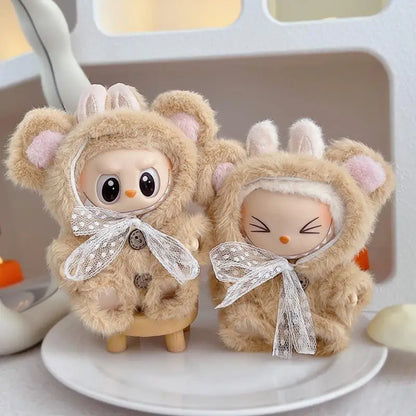 17cm Mini Plush Doll Clothes – Outfit Accessories for Kpop EXO Labubu Idol V1/V2, Cartoon Bear Hat & Bow Clothing Gift