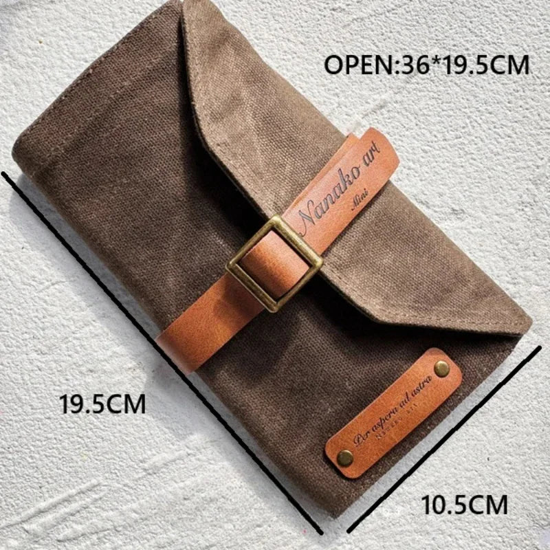 Oil Wax Leather Pencil Case – Waterproof Canvas Carabiner Bag for Artists, Students & Portable Travel Storage
