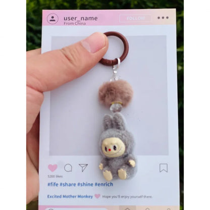 Labubu Mini Flocking Doll Keychain – Standing & Sitting Car, Bag, Phone, Backpack Charm Gift