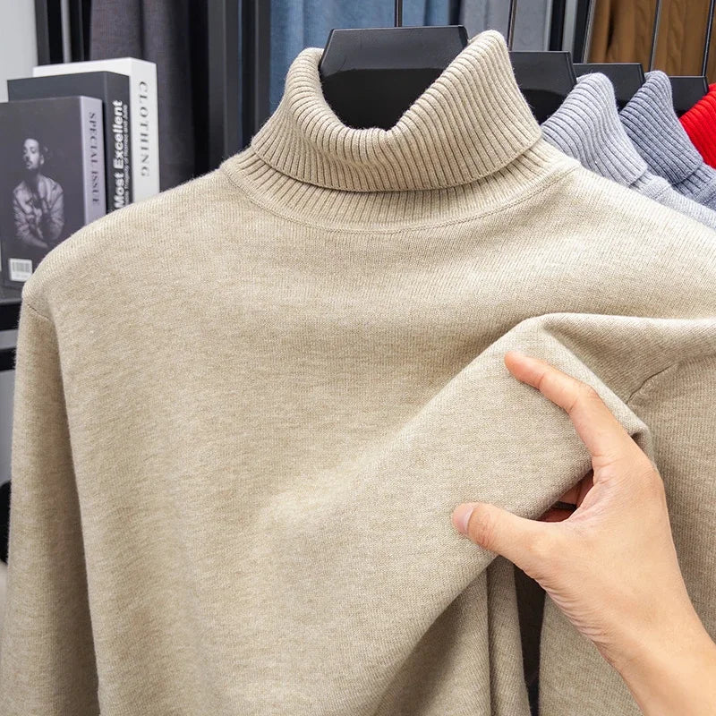 Men's Autumn Knitted Turtleneck Sweater - Slim Fit Long Sleeve Anti-Pilling Pullover Casual Streetwear Top
