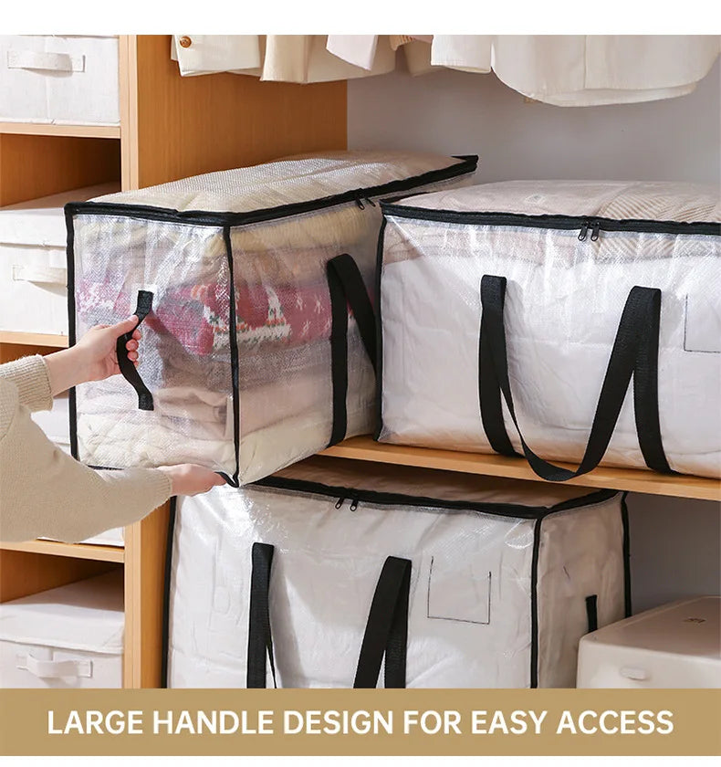 Transparent Storage Bag – Large Capacity Waterproof & Moisture-Proof Cotton Quilt and Clothing Moving Organizer Bag