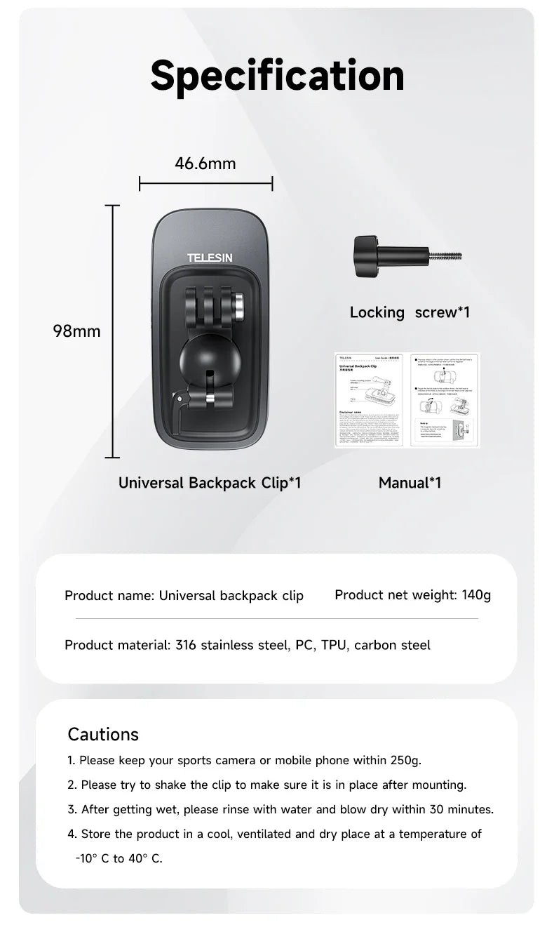 TELESIN 360° Rotating Magnetic Backpack Clip – Mount for GoPro Hero 5-11, Insta360 & DJI Action Camera Accessories