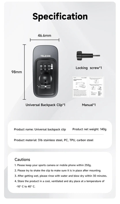 TELESIN 360° Rotating Magnetic Backpack Clip – Mount for GoPro Hero 5-11, Insta360 & DJI Action Camera Accessories
