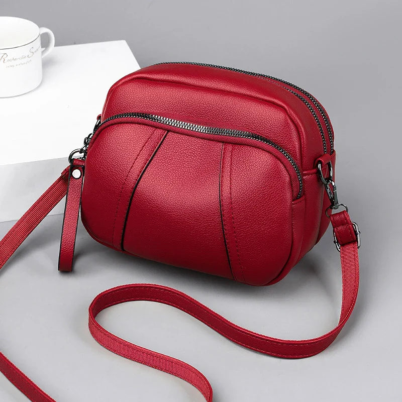 Women’s Solid Color Rivet Zipper Phone Bag – Soft Leather Small Square Shoulder & Crossbody Bag, Fashionable and Simple