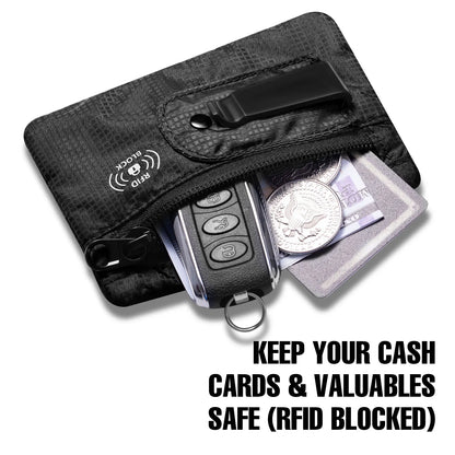 Large RFID Blocking Money Belt – Hidden Travel Pouch with Clip for Cash, Cards, ID & Keys for Men & Women