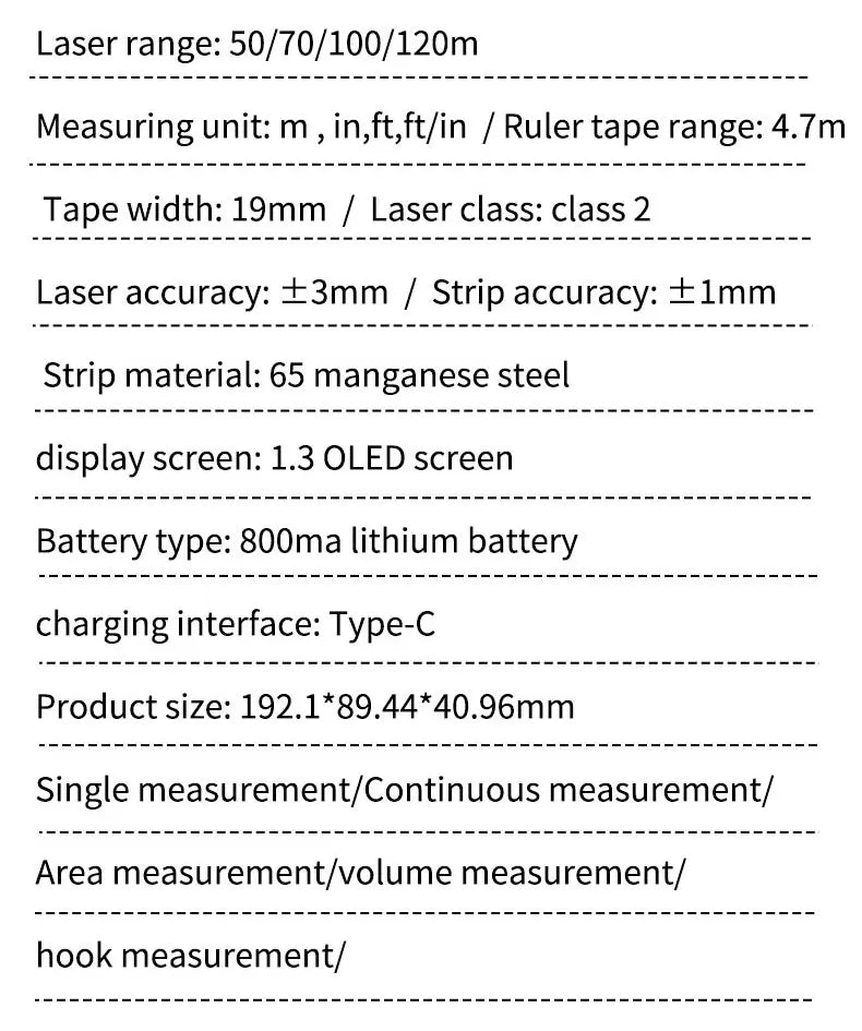 3-in-1 120M Laser Rangefinder Tape Measure – LCD Backlight Digital Distance Meter Ruler for Construction & Building Measurement