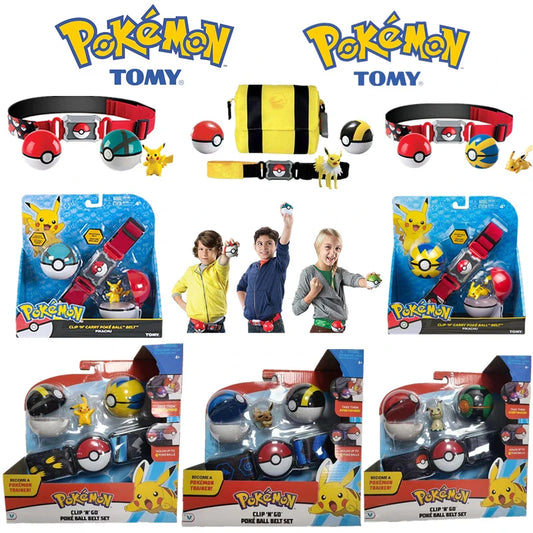 Pokémon Toy Belt Set — Poké Ball Battle Belt with Pikachu, Eevee, Charmander & Bulbasaur for Kids Gift
