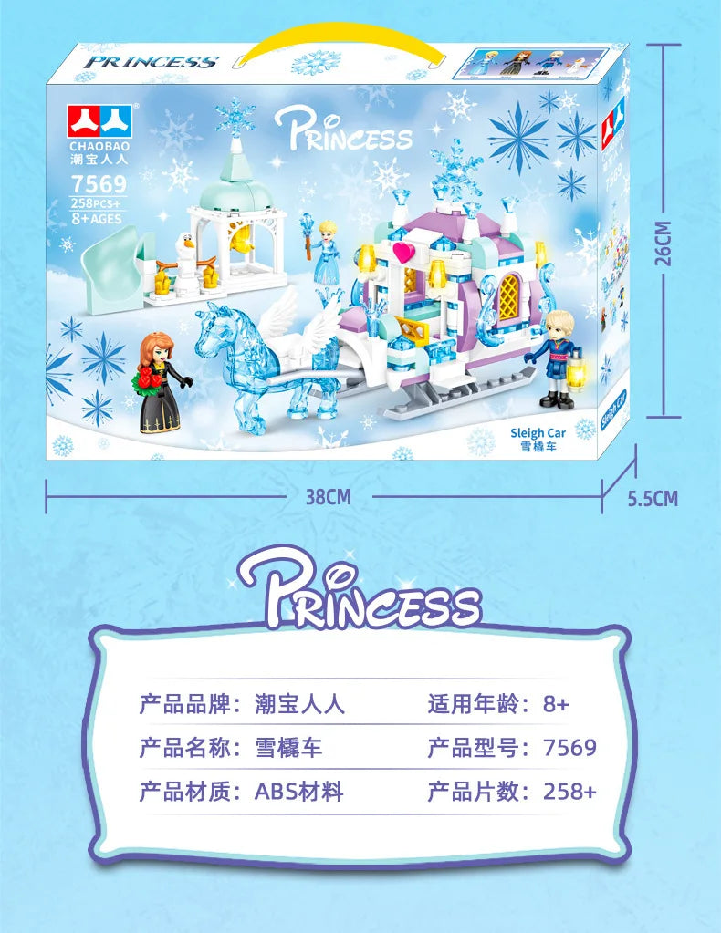 Princess Luxury Ice Castles Playground House Building Blocks Set - Winter Snow Horse Figures Toy for Girls, DIY Gift