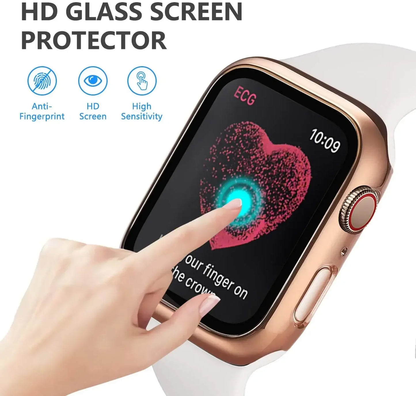 Apple Watch Tempered Glass Case - Full Cover PC Bumper Screen Protector for Series 9 8 7 6 SE 45mm 41mm 44mm 40mm