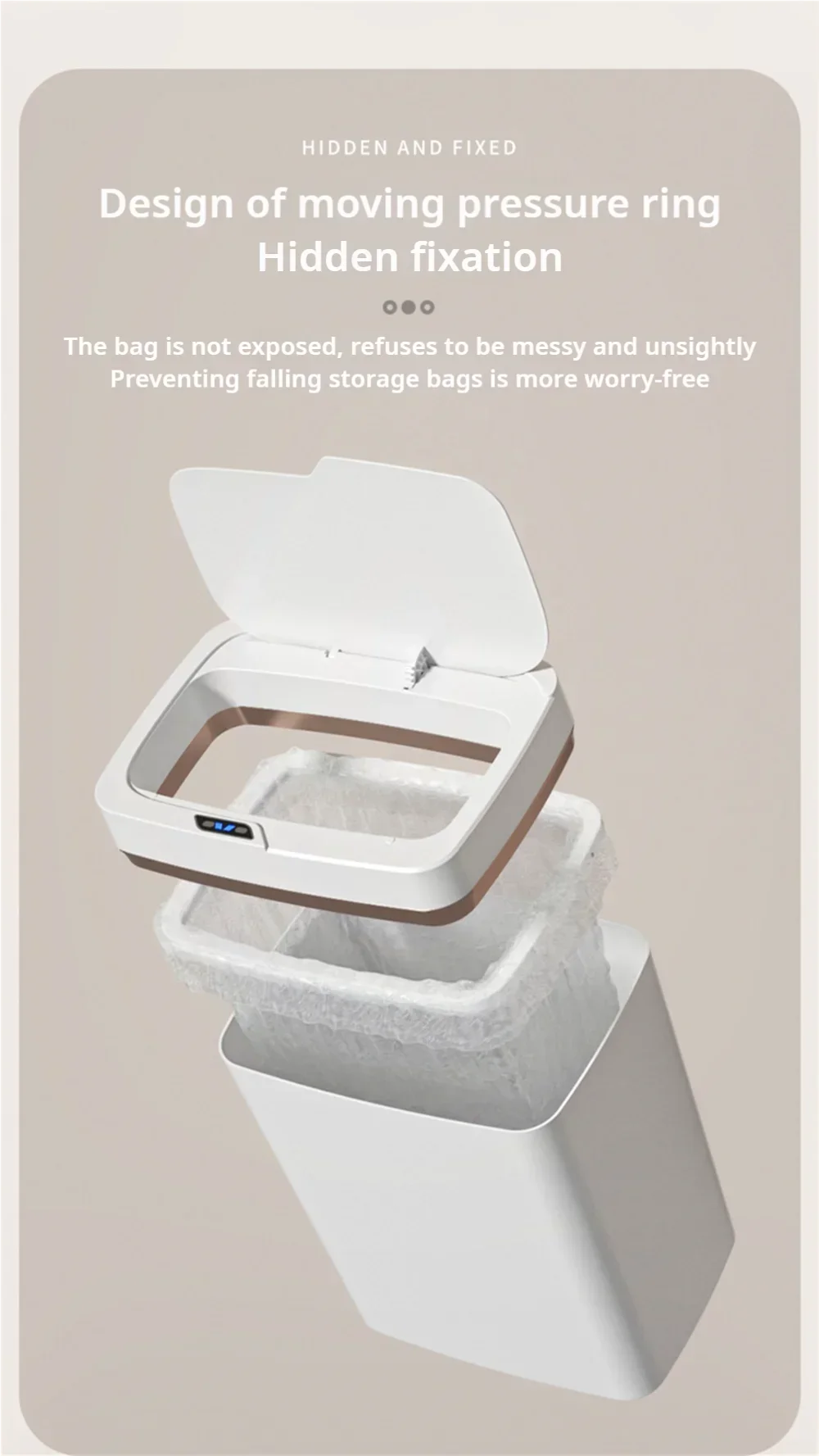 15L Smart Sensor Trash Can – Non-Contact Automatic Bagging Electronic Trash Bin for Smart Home & Bathroom, White