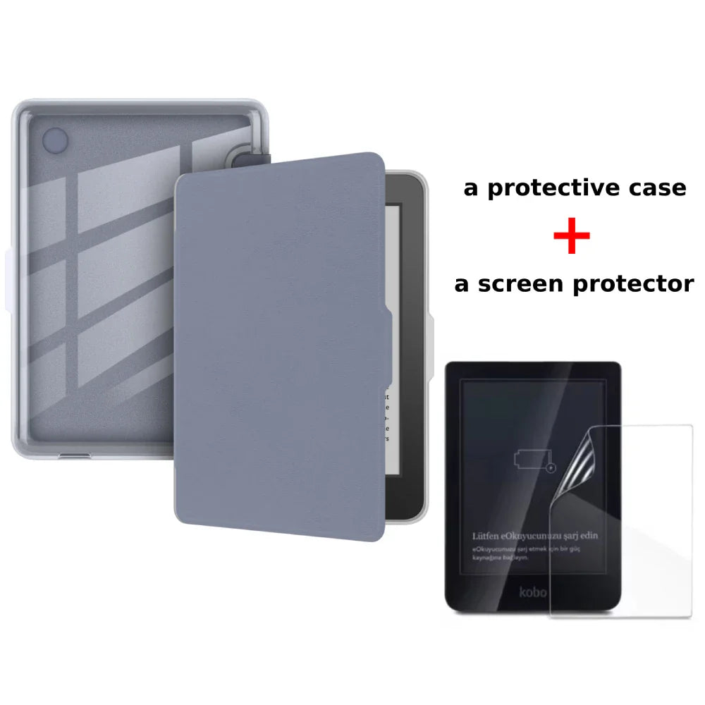 Kobo Clara 2E Case with Screen Protector — 6" Auto Sleep Leather Magnetic Cover & Transparent Acrylic Funda