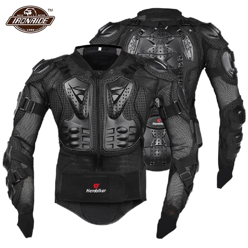 Motorcycle Jacket with Full Body Armor Set – Chest Armor Suit for Motocross Racing & Protective Moto Gear, Sizes S-5XL