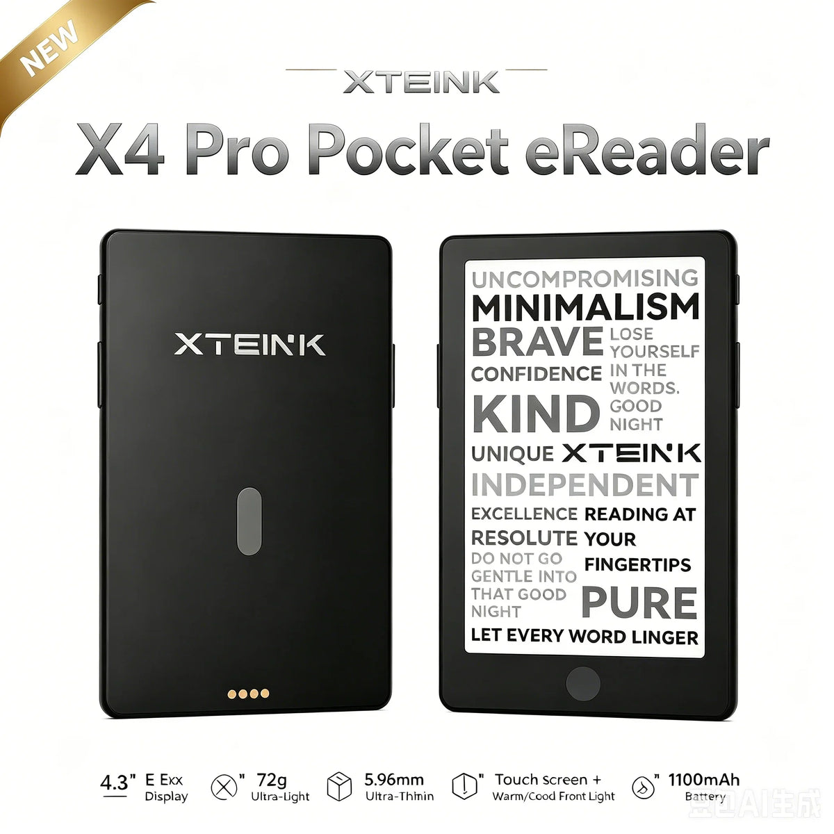 XTEINK X4Pro E-Reader - 3.7-Inch Portable E-Ink Reader with 16GB Storage & High-Resolution Display