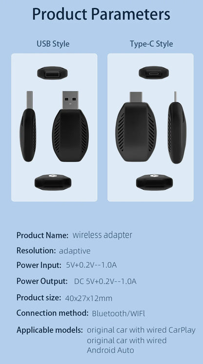 Acodo Wired to Wireless CarPlay Dongle – Android Auto Adapter, Fast WiFi, USB Type-C Plug & Play