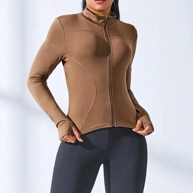 Sleek Workout Essential: Slim Fit Training Jacket - Zipper Long Sleeve Yoga Running Sports Coat for Women