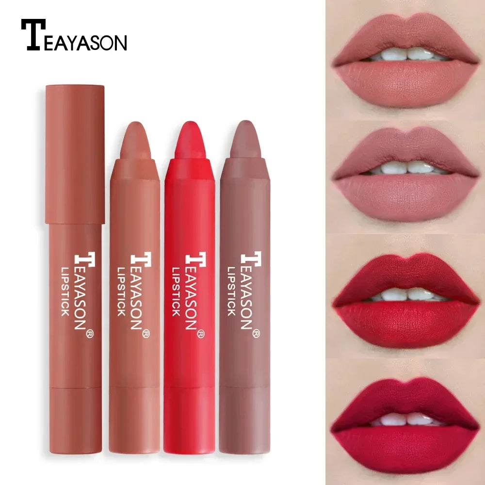 12-Color Natural Matte Lipstick Pencil – Silk Lip Glaze Waterproof, Long-Lasting Sexy Lip Tint Makeup