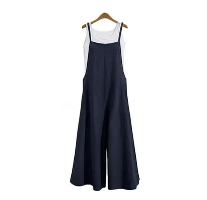 Women’s Summer Wide Leg Jumpsuit Overalls – Solid Color Sleeveless Cotton Linen Bib Dungaree, Casual Loose Fit Plus Size 5XL