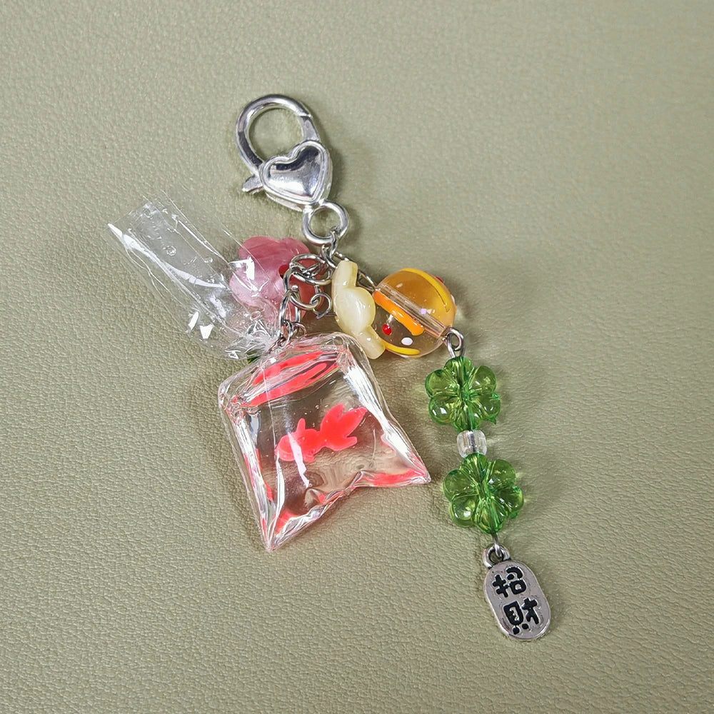 Cute Fish Phone Charm Pendant — Colorful Lucky Case Accessory for iPhone 15, CCD Camera, Schoolbag DIY, Korean Flower Bead Customizable