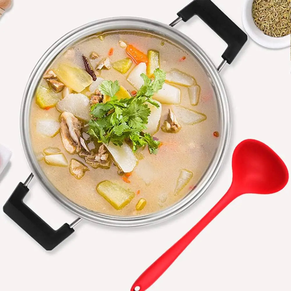 Silicone Soup Ladle with Long Handle – Non-Stick Heat Resistant Kitchen Spoon for Cooking, Serving & Home Use