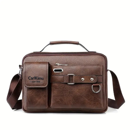 Men's PU Business Shoulder Bag - Multi Pocket Crossbody Messenger Bag for Travel, Work & Business Trips