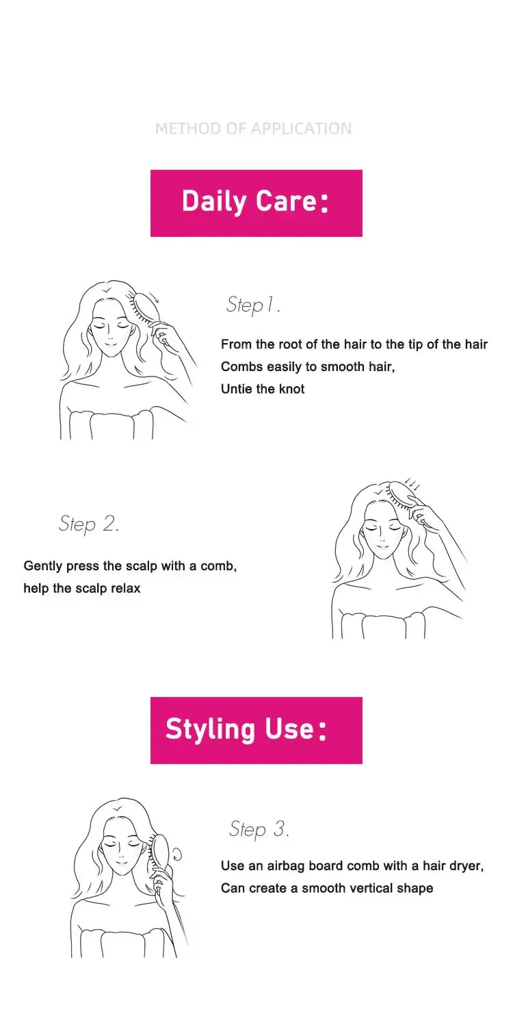 Girls Airbag Hairbrush — Wet & Curly Hair Detangling Comb, Scalp Massage Tool for Salon Styling