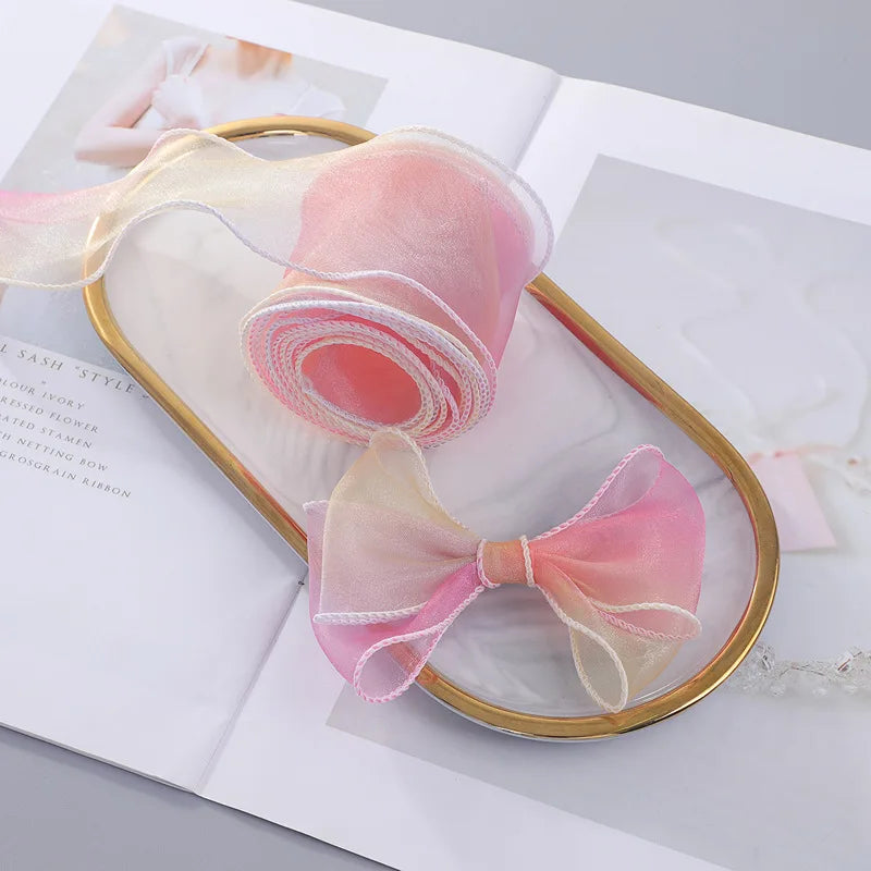 6cm Rainbow Gradient Fishtail Yarn Ribbon - Colorful Edging Trim for Hair Accessories, Cake Packaging & DIY Crafts