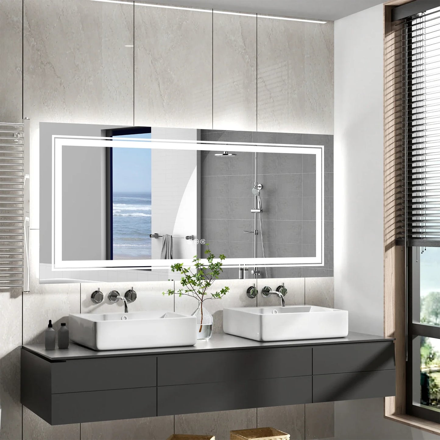 Extra Large Rectangle LED Bathroom Mirror – Dimmable, Anti-Fog, Shatter-Proof Vanity Mirror with Front & Backlight