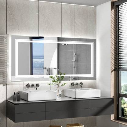 Extra Large Rectangle LED Bathroom Mirror – Dimmable, Anti-Fog, Shatter-Proof Vanity Mirror with Front & Backlight