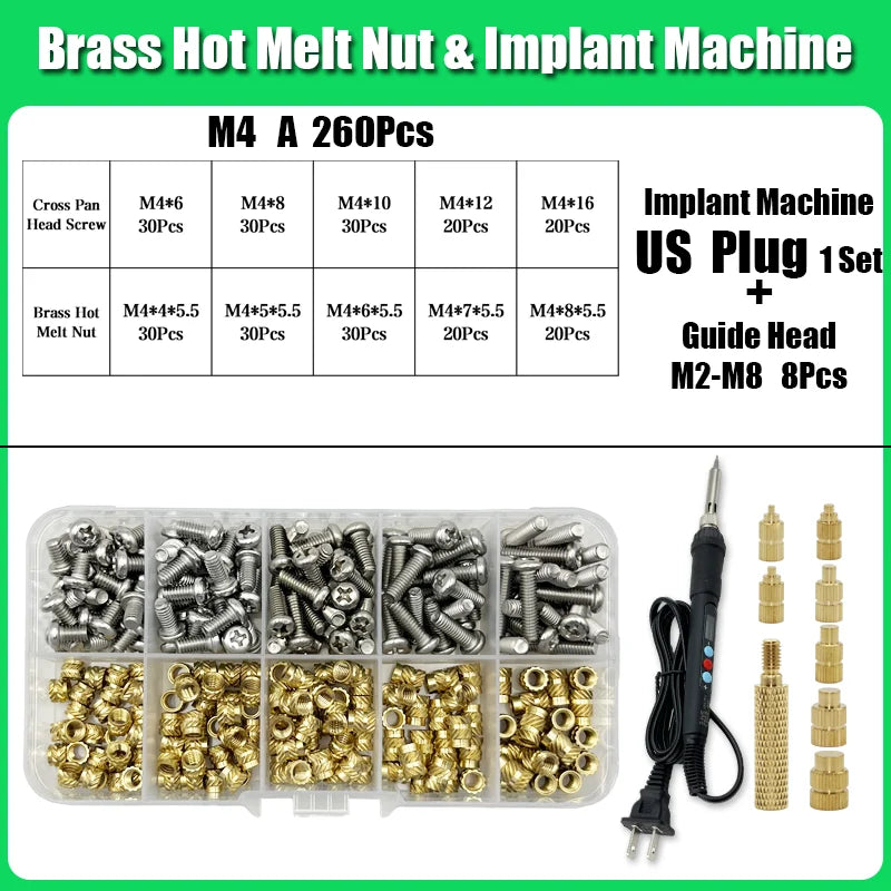 M2 M3 M4 Brass Insert Nuts for Bolt & Screw Implantation – Hot Melt Knurled Thread & Soldering Iron Tip for 3D Printer