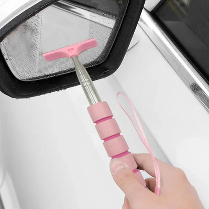 Stainless Steel Telescopic Car Rearview Mirror Wiper : Retractable Brush Head for Window Wash & Cleaning - Handheld Wiper Tool