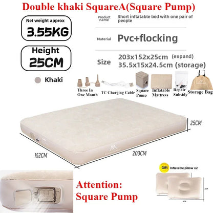 MOUNTAINHIKER 2025 Inflatable Air Mattress – PVC Glamping Sleeping Mat with Built-in Pump for 1-3 Persons