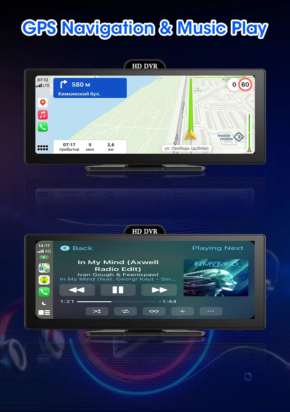 11.26-Inch 4K Dash Cam – Wireless CarPlay & Android Auto, Dual Lens DVR, Bluetooth Audio, GPS Navigation Video Recorder