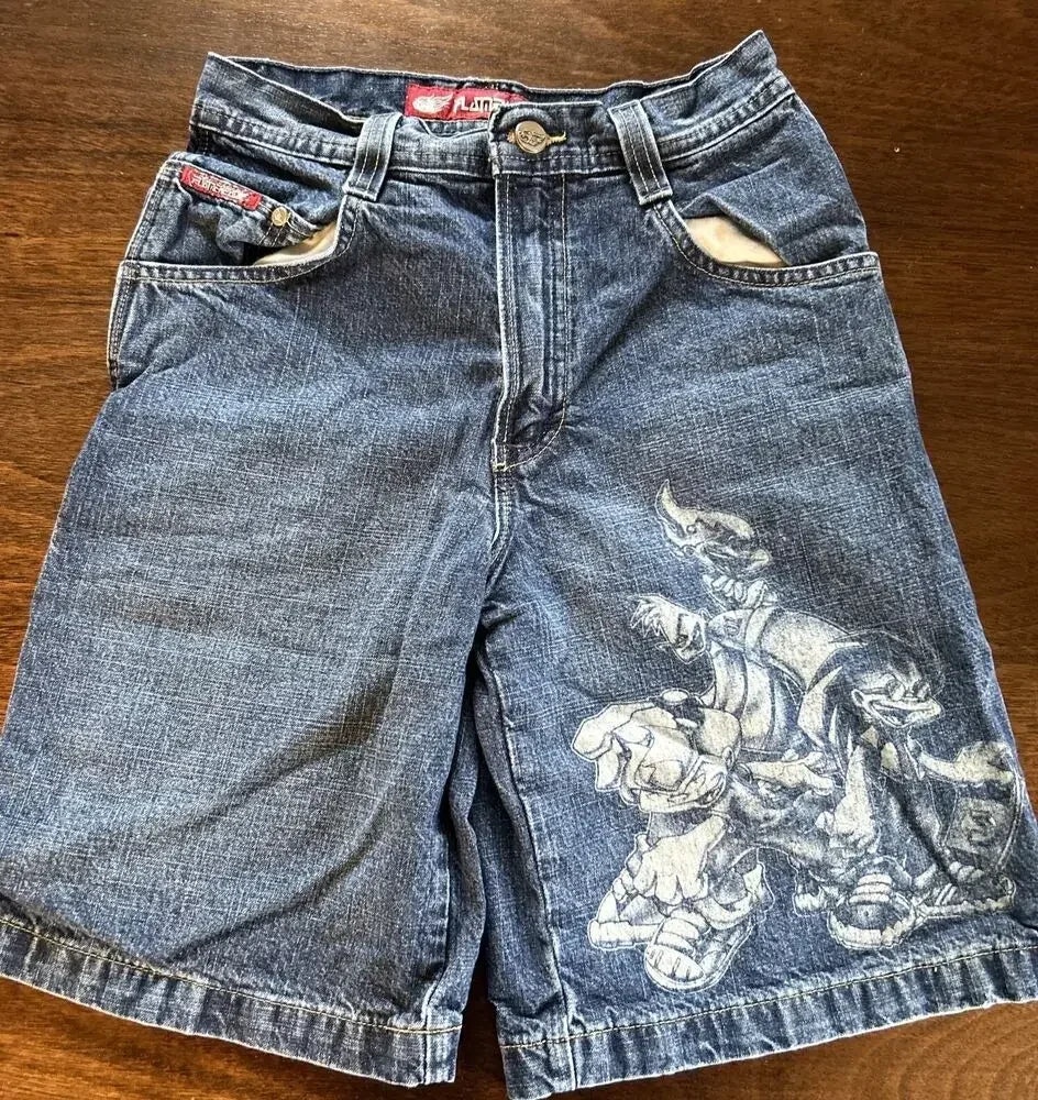 Men’s Black Floral Print Denim Shorts - Trendy Summer Casual Streetwear for Outdoor Wear