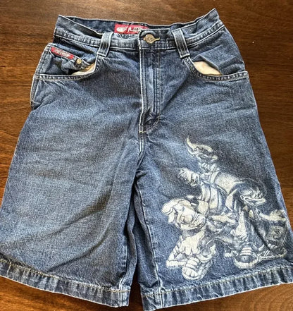 Men’s Black Floral Print Denim Shorts - Trendy Summer Casual Streetwear for Outdoor Wear