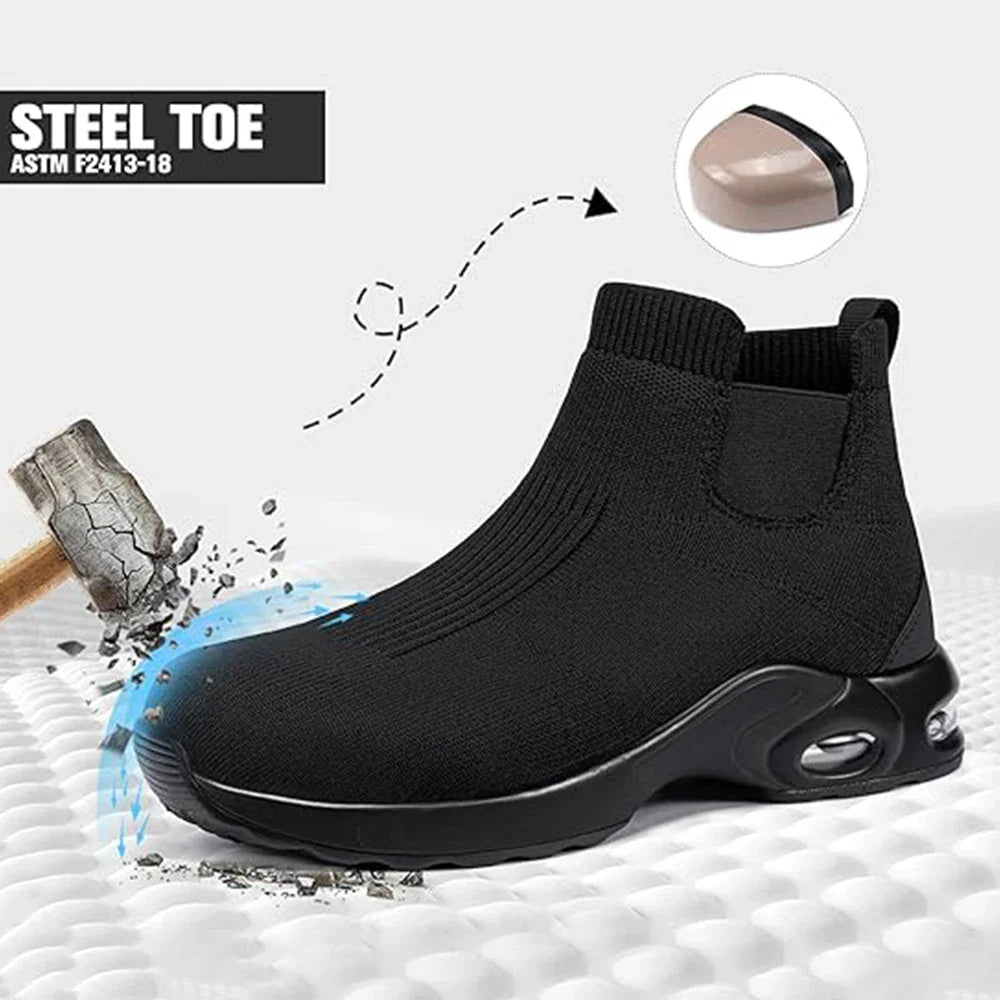 LARNMERN Steel Toe Water Resistant Work Boots for Men & Women Non-Slip Safety Sneakers Slip-On with Air Cushion