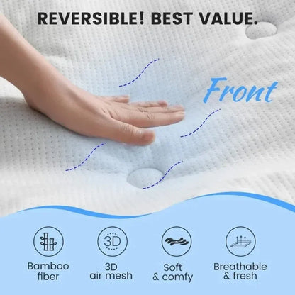 Reversible Queen Memory Foam Mattress Pad - Bamboo Viscose Egg Crate Topper, Noiseless Waterproof