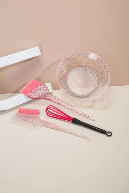 4pcs Hair Styling & Highlight Dyeing Set – Sparkling Comb, Oil Brush, Single-Sided Soft Hair Pearl Dyeing Brush