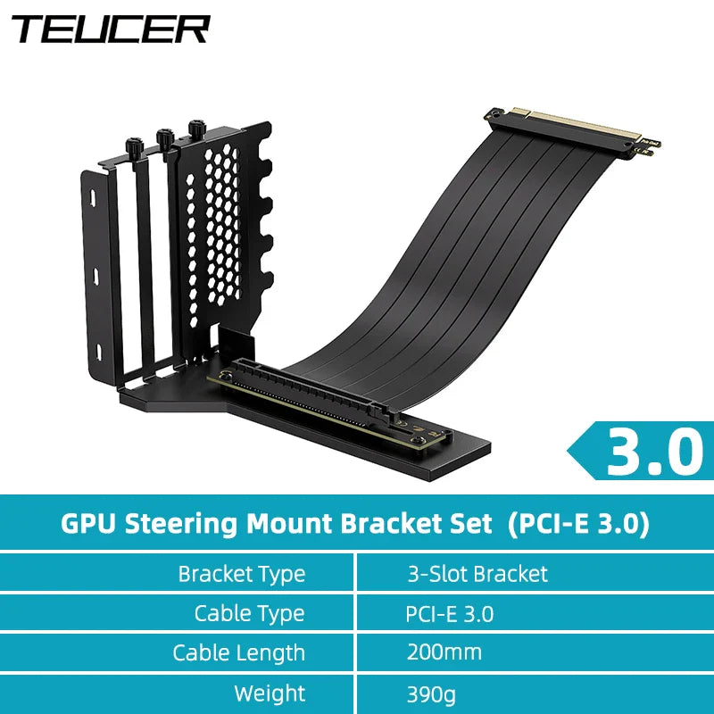 TEUCER L-Z3 GPU Vertical Mounting Bracket Kit – PCIe 4.0 X16 Riser Cable 200mm for Graphics Card Steering Mount